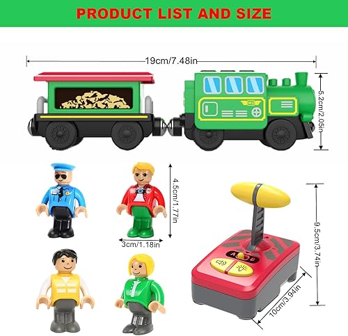 Miniatura 7 de Juego de tren a pilas para pista de tren de madera, juego de tren de locomotora magnética eléctrica con control remoto, vehículos de tren de juguete