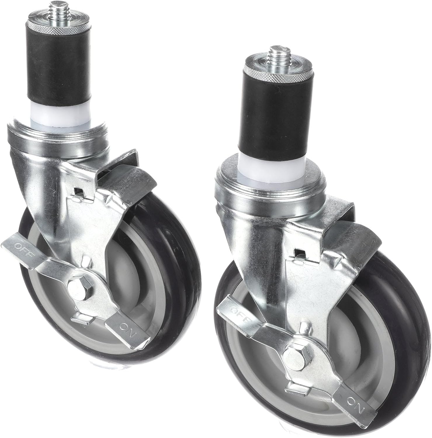 Medium Duty Expanding Stem Caster Kit - 1-5/8" Stem, 5" Blue Polyurethane Wheel, 4 Brake Casters