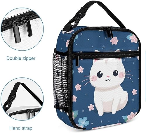 Miniatura 5 de Bolsa de almuerzo con aislamiento japonés con diseño de gato lindo para mujeres y hombres, reutilizable, bolsa de mano para el trabajo y viajes