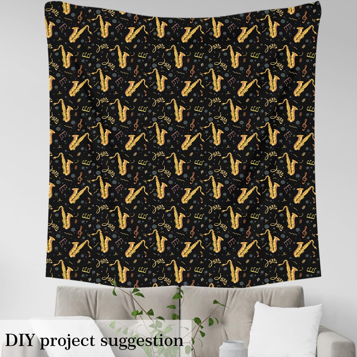 Saxophone Outdoor Fabric by The Yard,Instrument Design Music Note Fabric by The Yard for Teens Craft Lover,Music Theme Soft Flannel Polyester No Stretch Fabric for Quilting Sewing,2 Yard