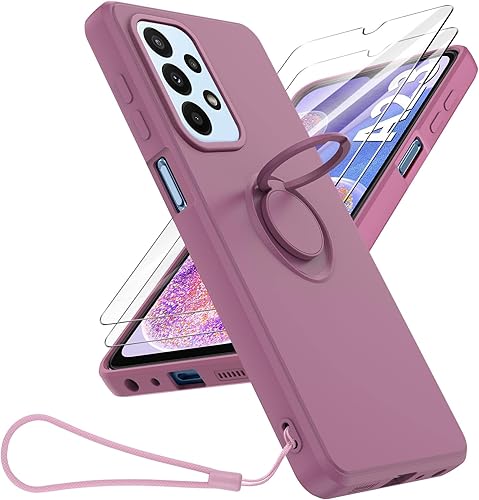 YisrLery Funda para Samsung Galaxy A23 4G de 66 pulgadas con soporte de anillo y 2 protectores de pantalla de vidrio templado funda de silicona