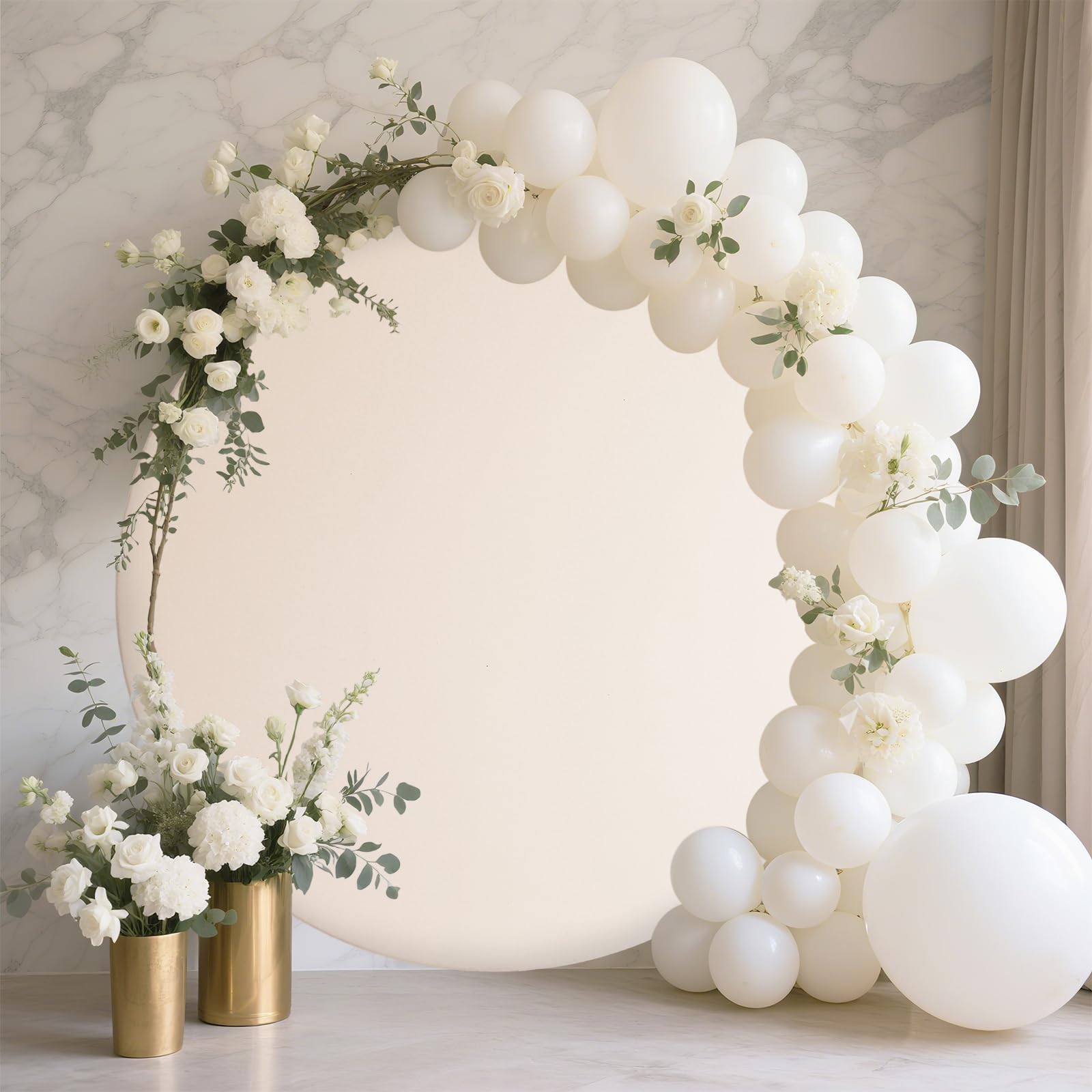 MEHOFOND Arrière-plan circulaire beige pur de 2 mètres (6,56 pieds) pour anniversaire, baby shower, mariage, décoration de fête personnalisée, bannière d'arrière-plan, accessoire de photographie de