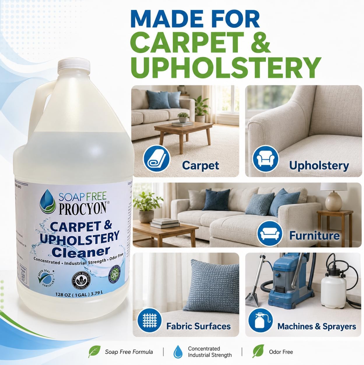 Soap Free Procyon Carpet & Upholstery Concentrate, 128 Fl Oz image 4