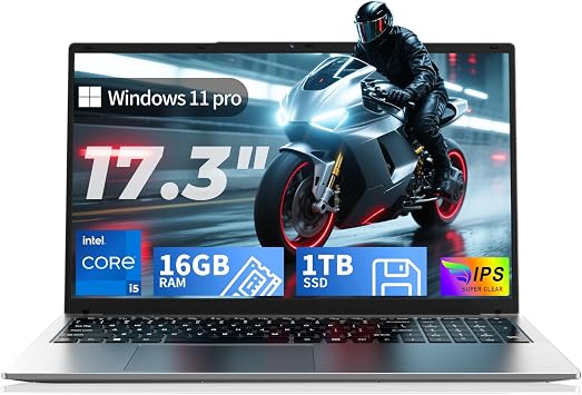 NIAKUN 17.3" Gaming Laptop Computer, 16GB RAM 1TB SSD, Core i5-7Y57 | Processorup to 3.2GHz, Windows 11 Pro, Office 365, for Business and Students, Backlit Keyboard