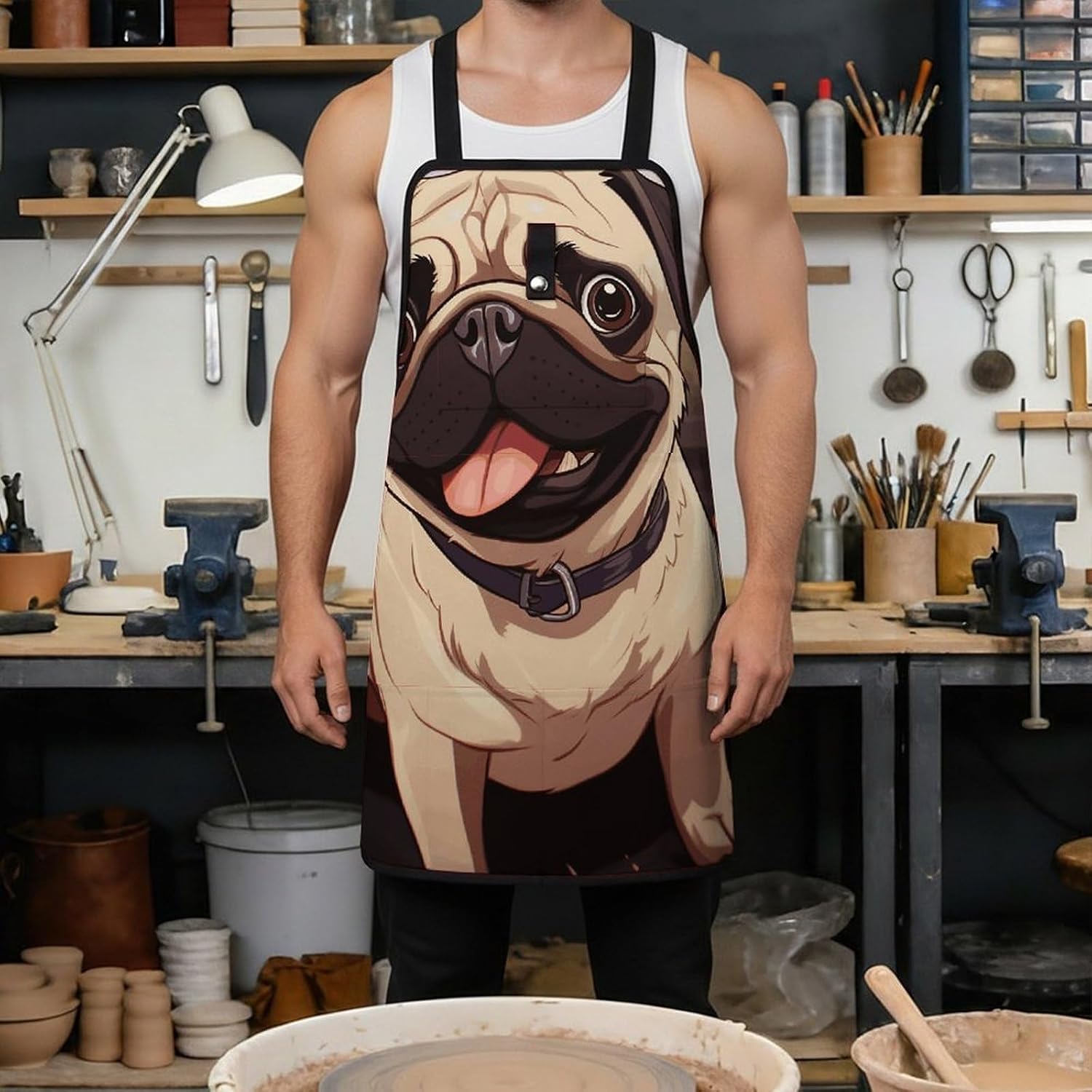 Cute Pet Work Apron for Men Women Tool Apron with Pockets Large Workshop Bib Aprons Adjustable Cross Back Ideal for Woodworking Carpenter Kitchen BBQ Gardening image 4