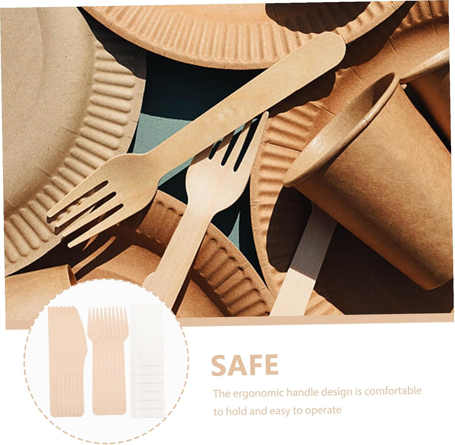 BETOOKY 12 Sets Wooden Disposable Cutlery Kit Fork, Knife, Spoon Eco-friendly Tableware Set for Home, Hotel, and Party Use