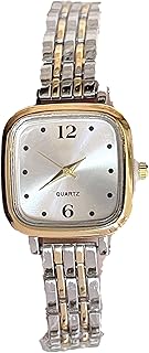 ساعة انالوج للنساء من الستانلس ستيل - ساعة متينة وانيقة - مثالية لملابس العمل والسهرات (فضي/ذهبي × ابيض)