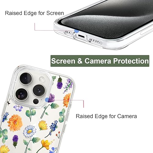 Miniatura 2 de Unov Funda compatible con iPhone 15 Pro Max, transparente con diseño en relieve, patrón floral en relieve, TPU suave, parachoques delgado, protector
