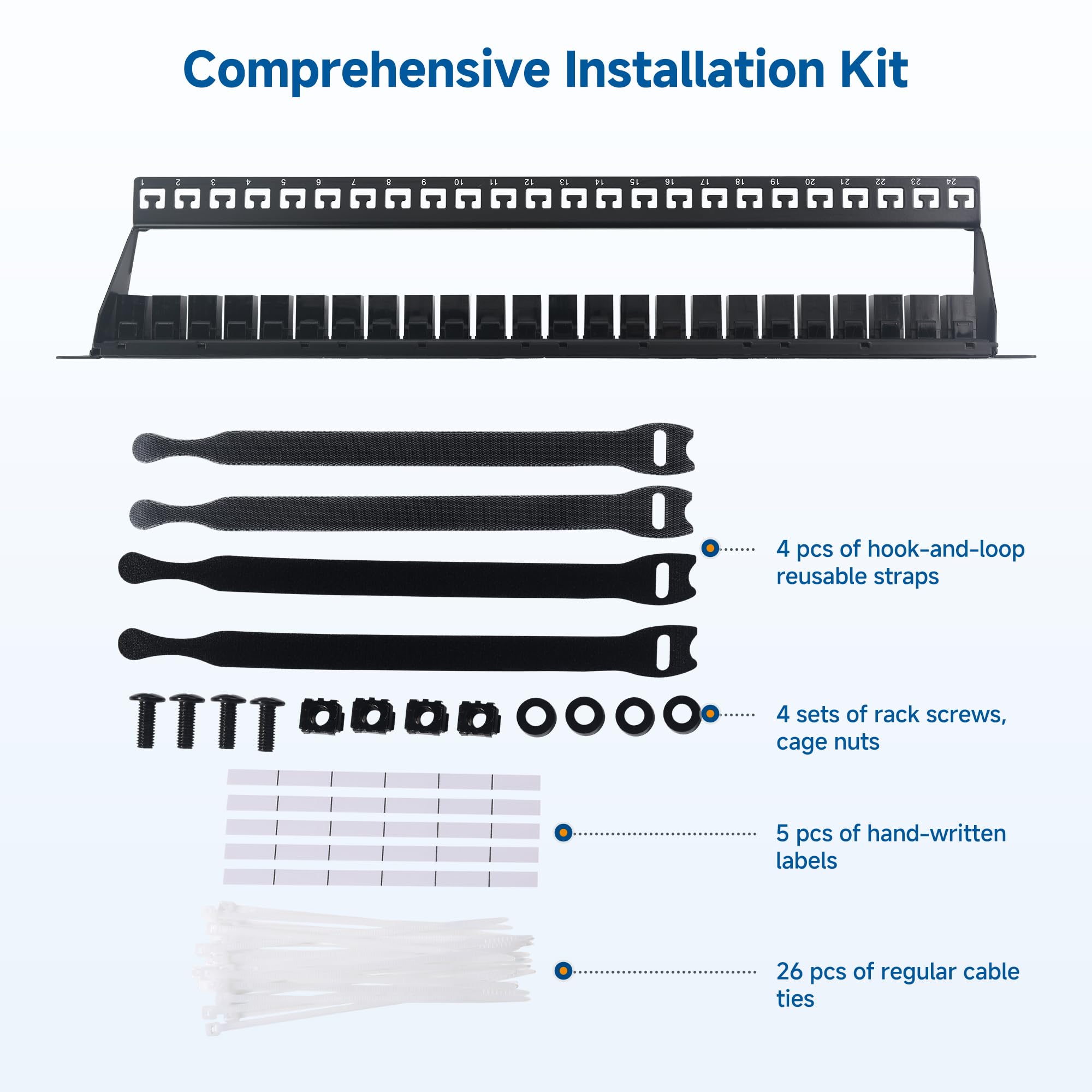Cable Matters Pannello patch Ethernet Cat6 1U da 48,9 cm a 24 porte 10 Gbps con Keystone in linea e barra di gestione dei cavi, pannello patch di rete per montaggio a rack o a parete / Patch Panel