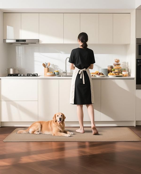 Ophanie Kitchen Mats for Floor, 3/4 Inch Thick Kitchen Rugs, 20'' x 60'' Anti Fatigue Standing Cushioned Mat, Waterproof,Comfort Ergonomic Mat for Office, Home, Sink, Beige Non-Slip Bottom by Ophanie - Used condition - US$90.24