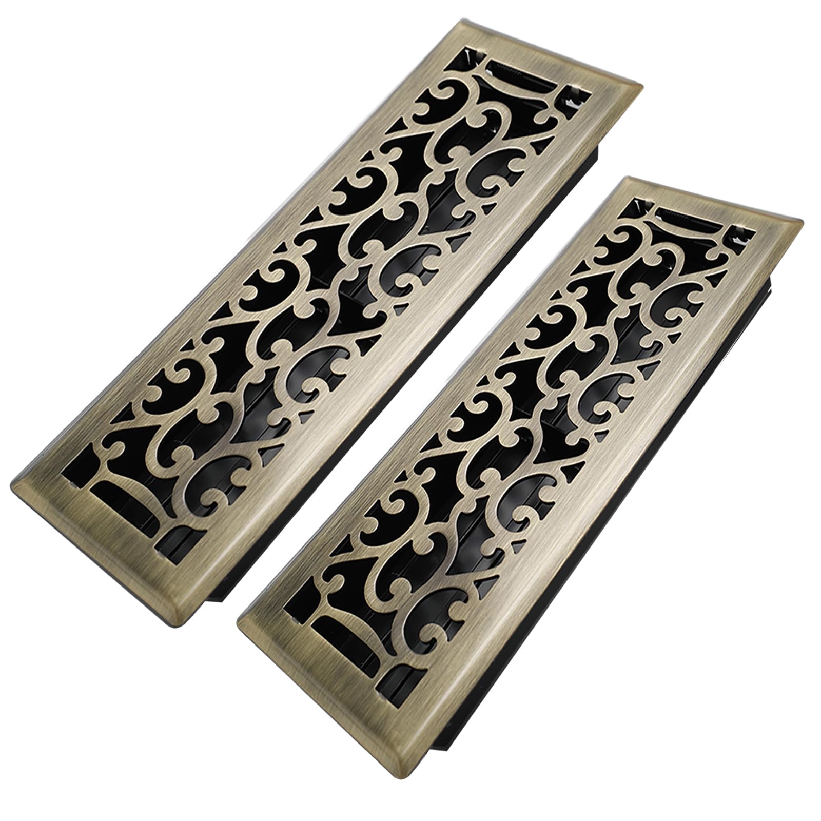 Howeall 4x14 Inches 2 Pack Heavy Duty Walkable Floor Register - Easy Adjust Air Supply Lever Decorative Floor Vent Covers, Savannah Design Vent Covers for Home - Antique Brass โ image 1