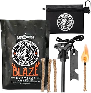 Tactiko Survival Fire Starter Kit - Premium Flint and Steel Firestarter for Campfires, Hemp Rope & Storage Pouch, 4" Magnesium Ferro Rod, Stocking Stuffers for Men, Camping Accessories - U.S. Company