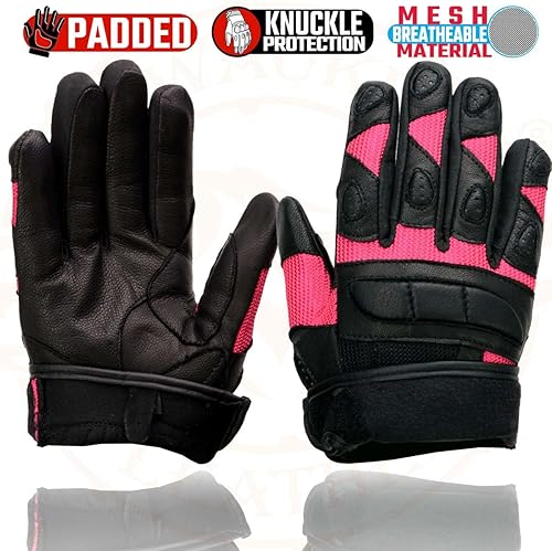 Miniatura 8 de Milwaukee Leather MG7740 - Guantes de moto de carreras de cuero negro y malla verde neón con nudillos y dedos acolchados para mujer