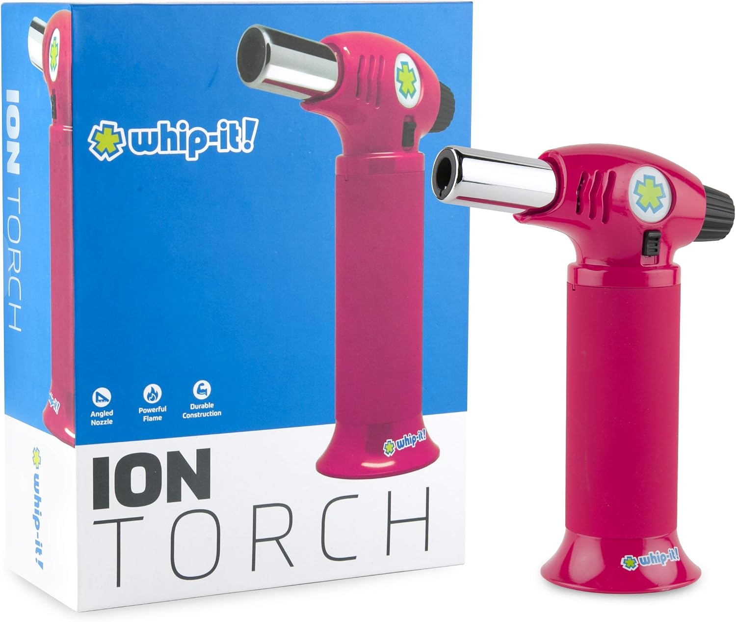 Whip-It! Ion Torch - All Pink. Butane Torch Lighter, Refillable Cooking Torch with Adjustable Flame, Safety Lock for Soldering, Kitchen, Welding