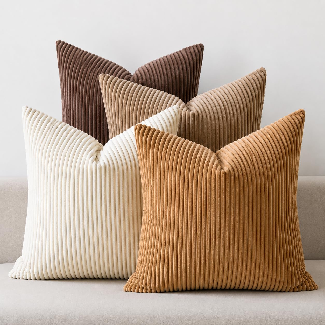 LANANAS Decorative Corduroy Throw Pillow Covers 20x20 Inch Neutral Brown