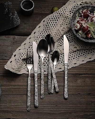 Miniatura 7 de Juego de cubiertos para 10 cubiertos de acero inoxidable 1810 de alta calidad, 40 piezas delicadas de grano de piedra, juego de utensilios de