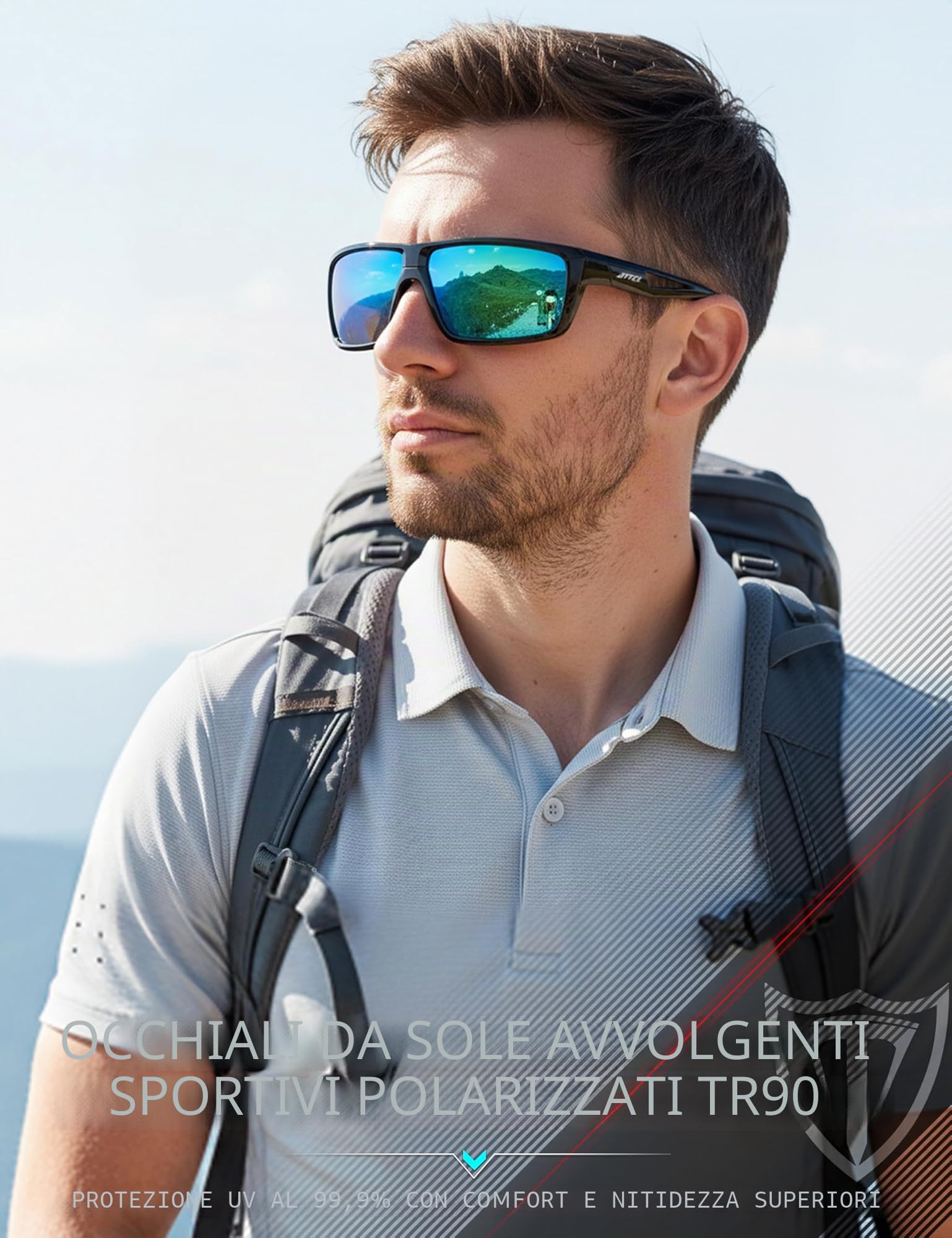 ATTCL Polarizzate Occhiali da sole da uomo con montatura in TR90 rettangolare classico da uomo