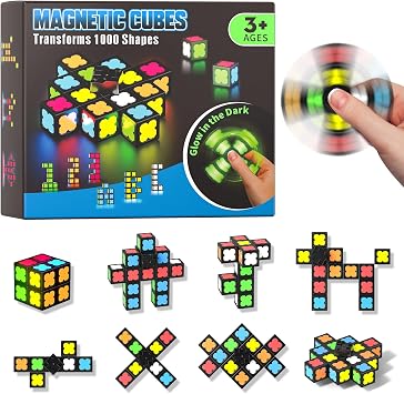 Axirata Magnetic Fidget Spinner Mini-13 Blocks, Glow Magnet Cube 4 in 1 Toy