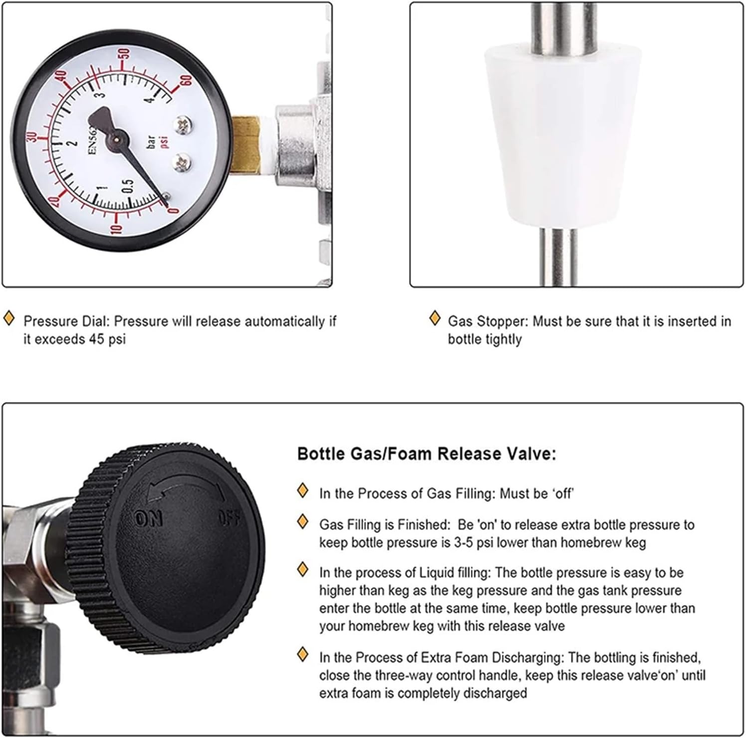 Brewing Accessories New Counter Pressure Beer Filler Stainless Steel Bottle Filling with 60Psi Co2 Gauge Beer Homebrew Transfer Device Brewing Accessories(Quick)