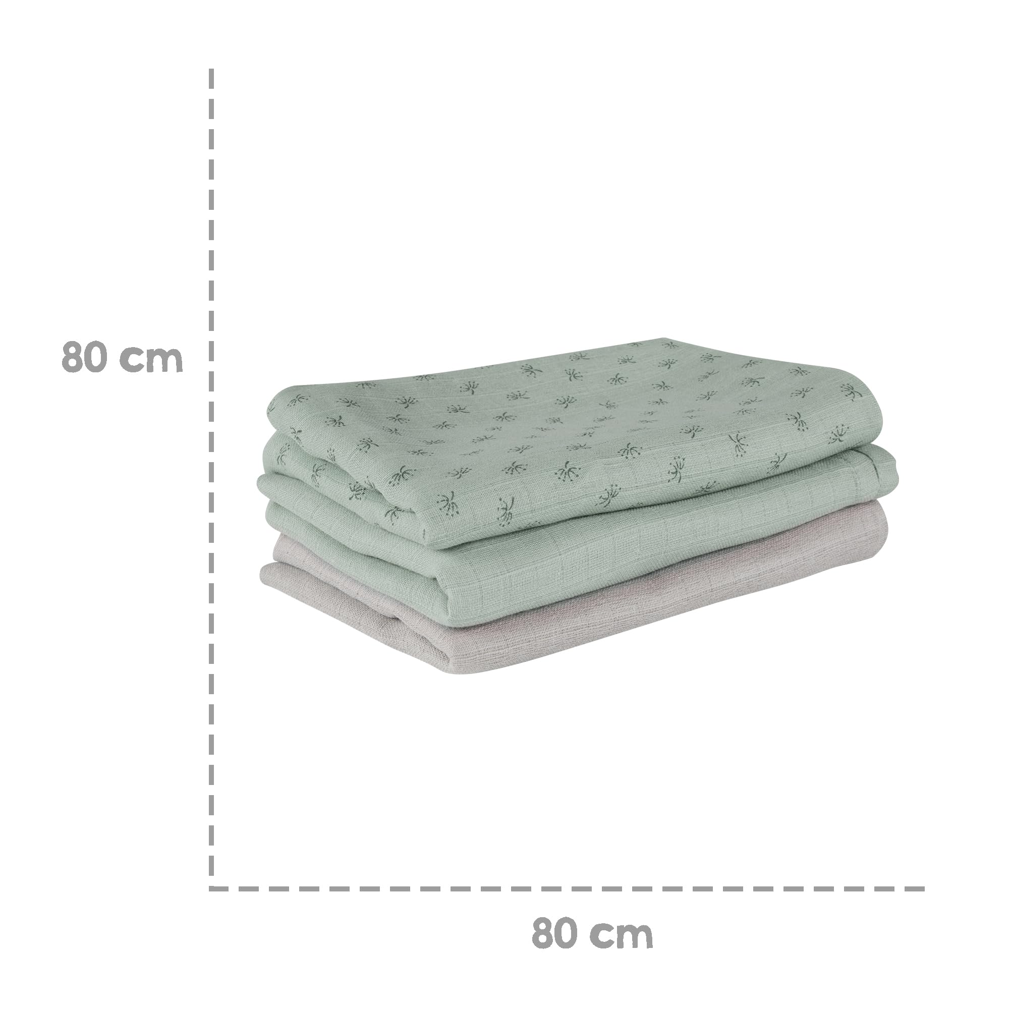 roba Set 3 Lenzuolini Bio Lil Planet - Mussola Cotone Biologico GOTS 80x80 cm Traspirante Idrorepellente Lavabile Verde