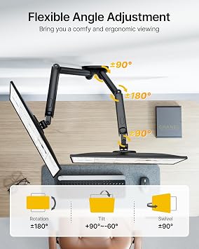 monTEK Dual Monitor Wall Mount, Full Motion Spring Arm for 17-40 Screen | Holds to 26.4 lbs Each, Heigt Adjustable Mechanical Spring Monitor Arm, 75x75/100x100 VESA Wall Mount, Wobble-free, Black