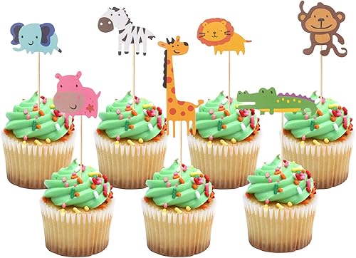 35 piezas de decoración para cupcakes de animales de la selva, temática de bosque, safari, cupcakes, para baby showers, cumpleaños de niños, león,