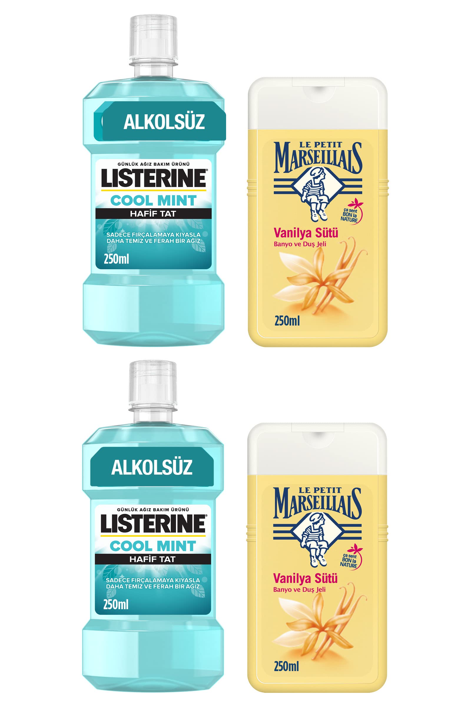 Le Petit Marseillais Duş Jeli Vanilya Sütü (250 ml) + Listerine Cool Mint Hafif Tat (250 ml) (2 adet)