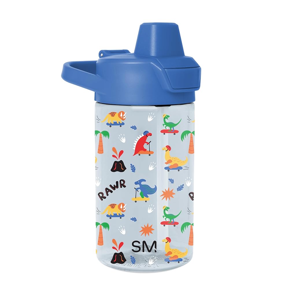 Simple Modern Kids Tritan Plastic Summit Water Bottle | 12 oz BPA-Free Cup with Covered Leak Proof Straw Lid for Boys, Toddlers | Rad Dino