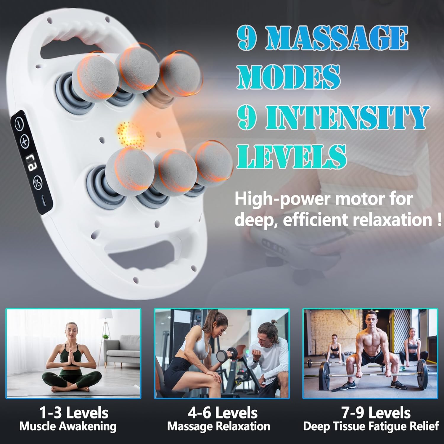 6 Head Massage Gun Deep Tissue with 9 Levels & 9 Modes, Electric Massager Tool for Legs, Arms, Waist, Back, Buttocks - Full Body Muscle Pain Relief, Ideal Gifts for Women, Men, Mom, and Dad - Image 2