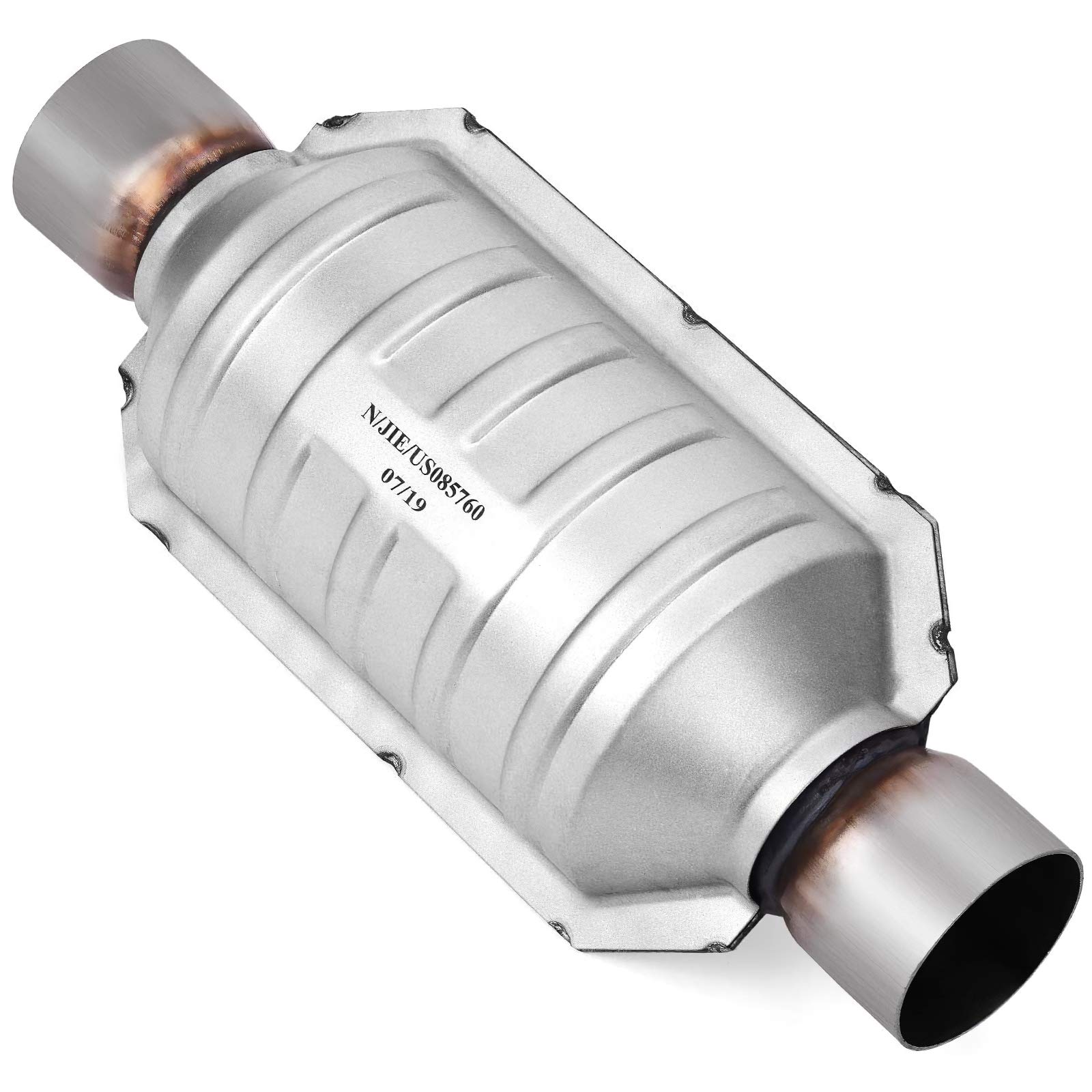 YITAMOTOR 2.25 inch In & Out Catalytic Converter with O2 Nut Universal Stainless Steel High Flow Converter (EPA Compliant)