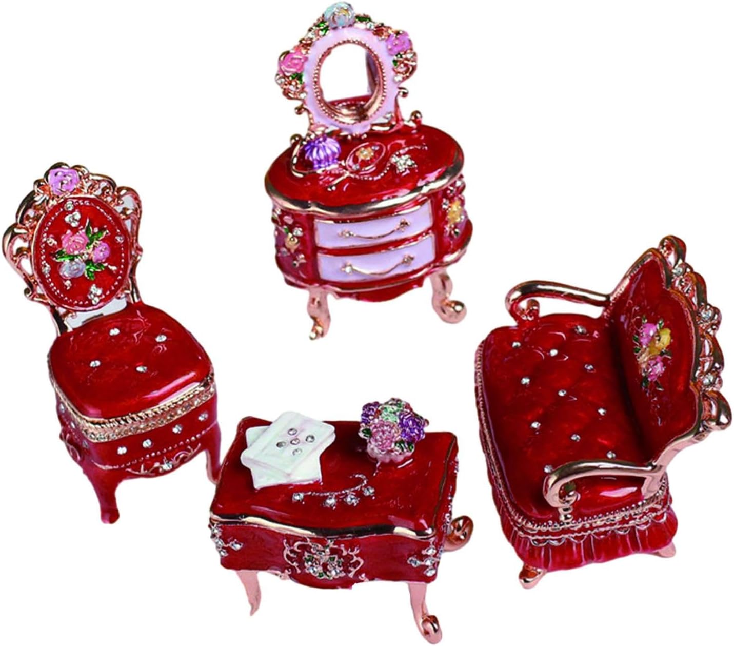 Furniture Shape Jewelry Box Enamel Trinket Box Holder Statue Versatile Jewelry Storage Case for Party Supplies Women Tabletop, Red
