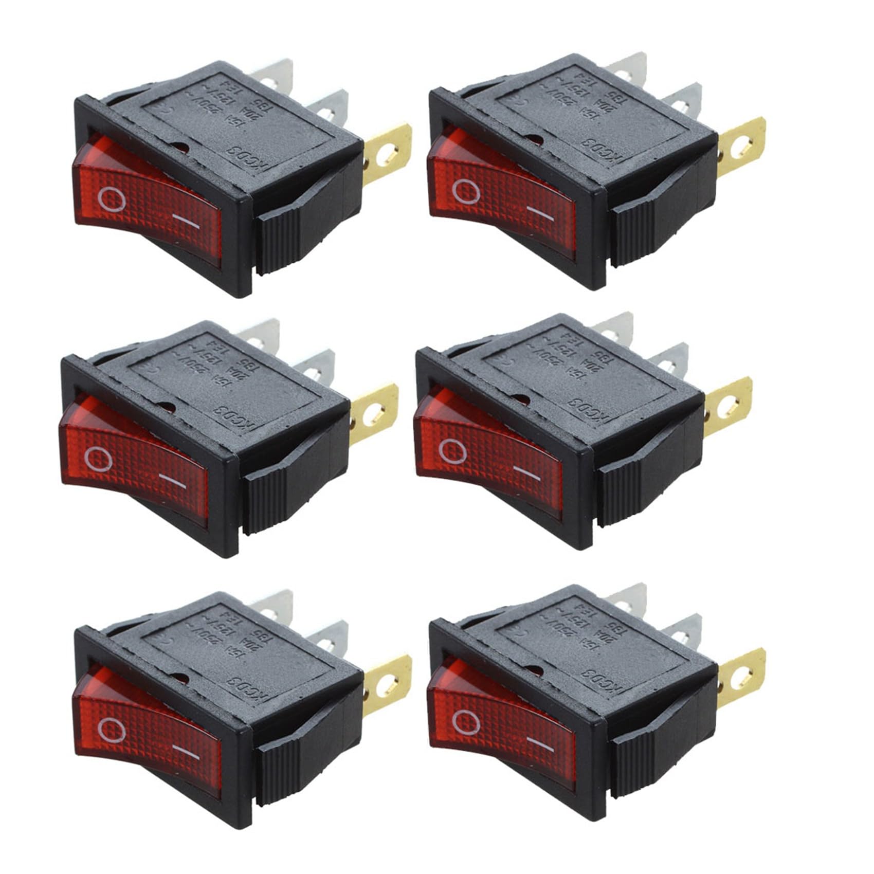 Jnchdghwa 6X Rocker Switch on Off Bright Bipolar 28x10mm 250V 15A 3 Terminals RED