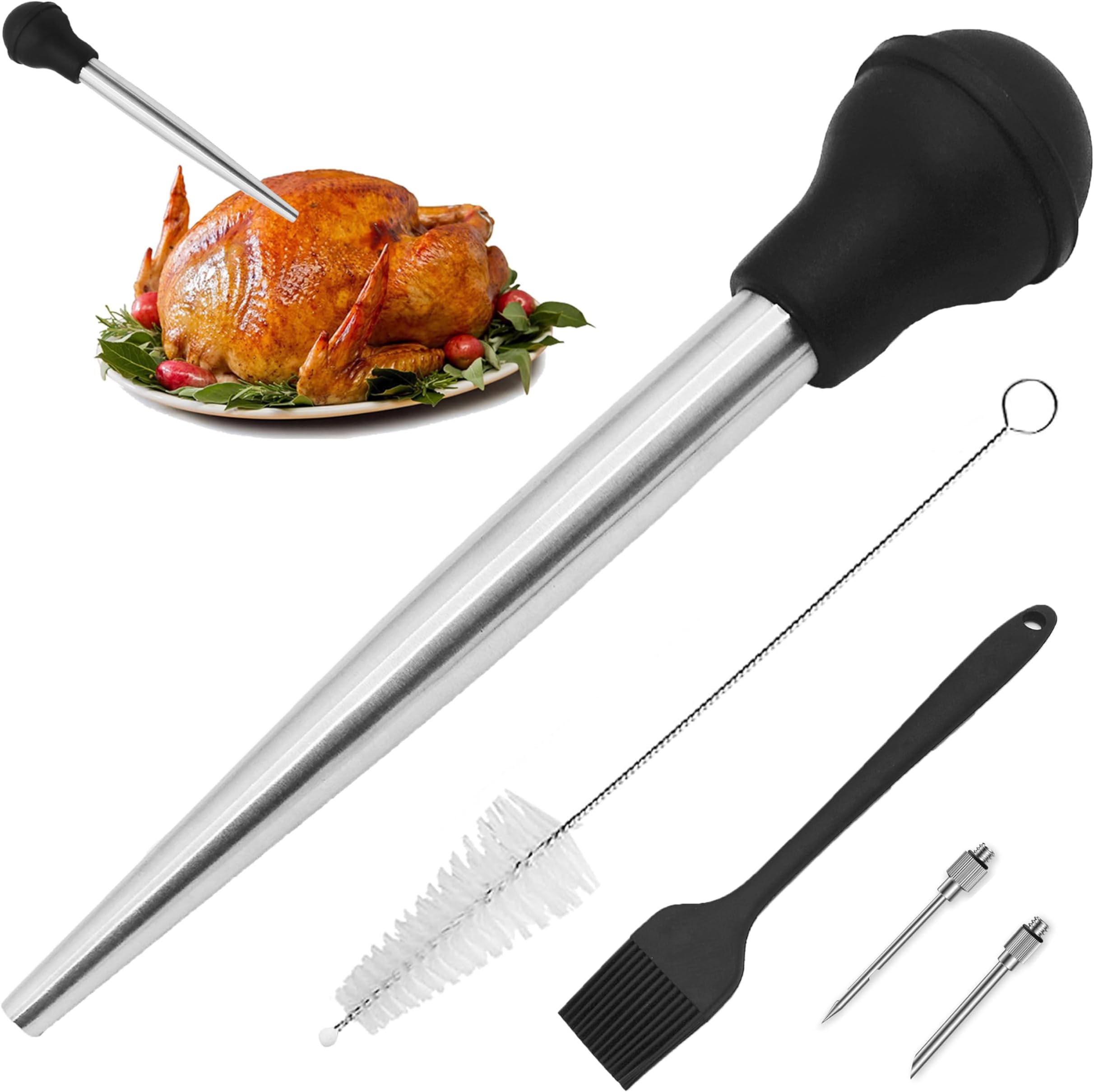 IFFMYJB Turkey Baster, 18/8 Stainless Steel Turkey Baster Syringe for Cooking, Meat
