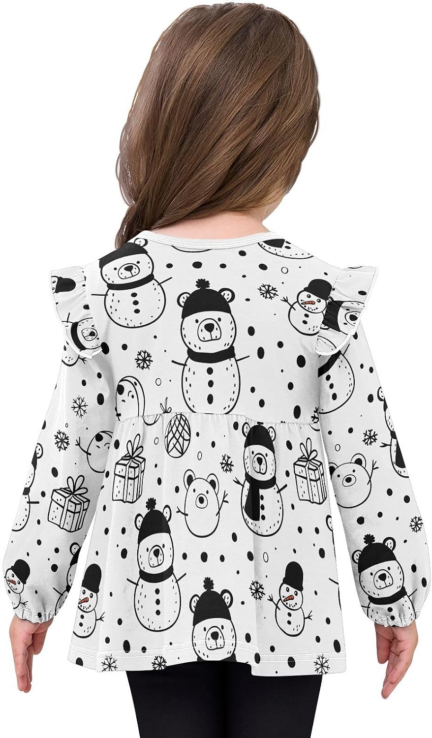 visesunny Toddler Clothes for Girls Snowman Bear Gift Long Sleeve Fall Shirts Cotton Top with Ruffle Collar