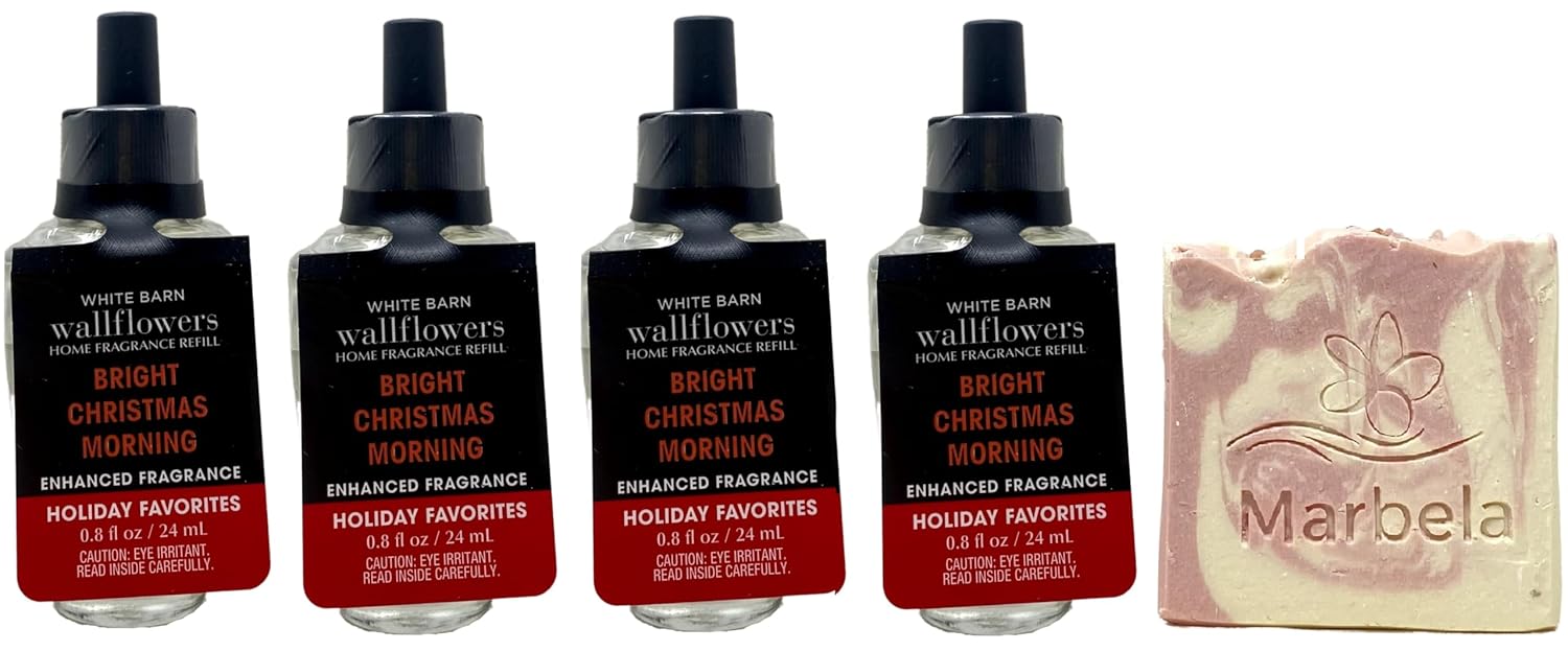 Bath & Body Works Bright Christmas Morning 4 Pack Wallflowers Home Fragrance Refills - Marbela Sample Soap