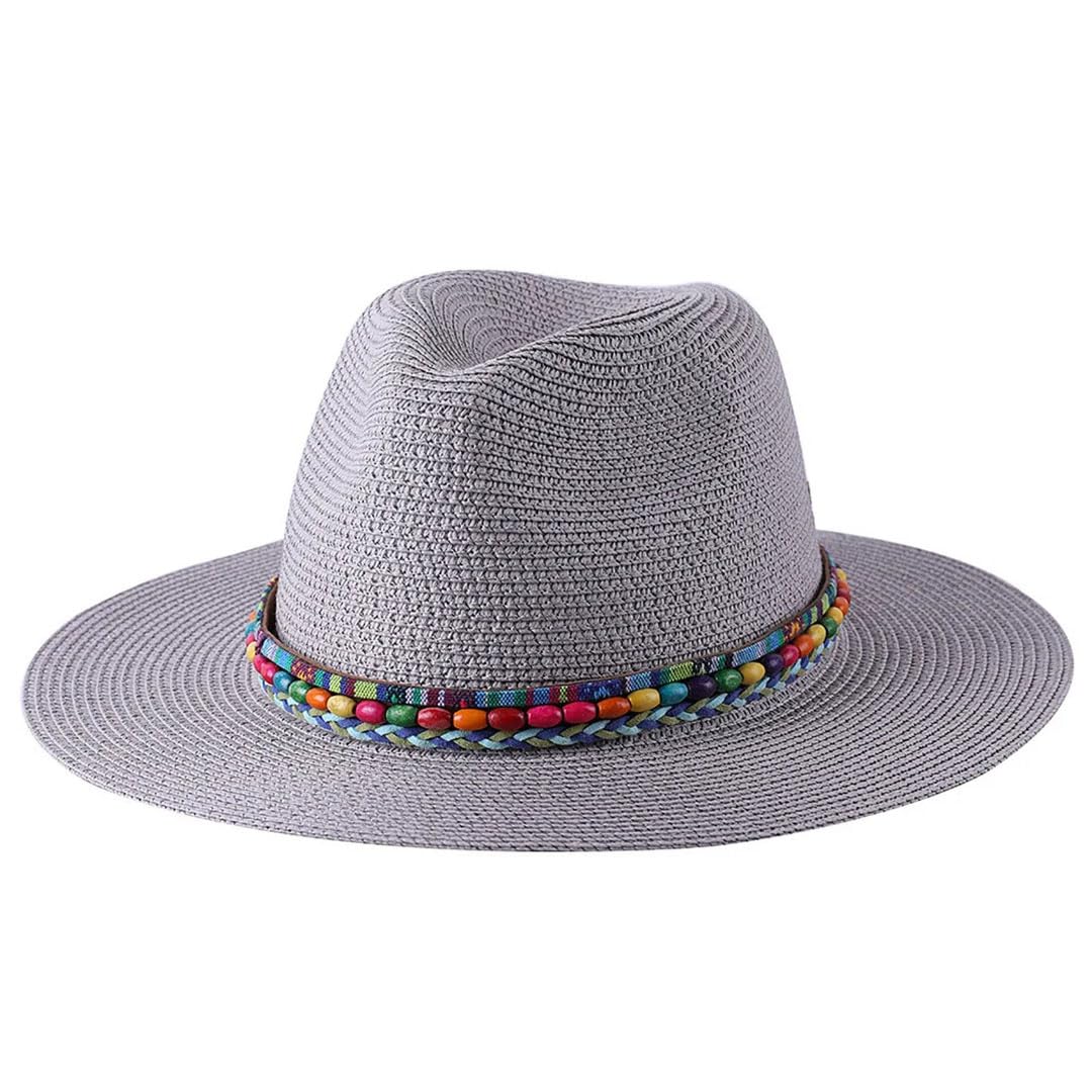 Cappello in paglia Panama, da donna, a tesa larga, da viaggio, spiaggia, jazz, Marrone, 6 7/8-7 1/8