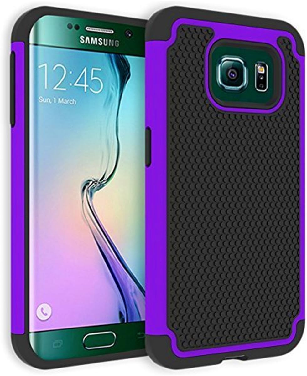 S6 Edge Case, lECI Samsung Galaxy S6 Edge Case [Drop Protection] [Shock-Absorption] [Impact Resistant] Hybrid Dual Layer Armor Defender Protective Case Cover for Samsung Galaxy S6 Edge (Purple)