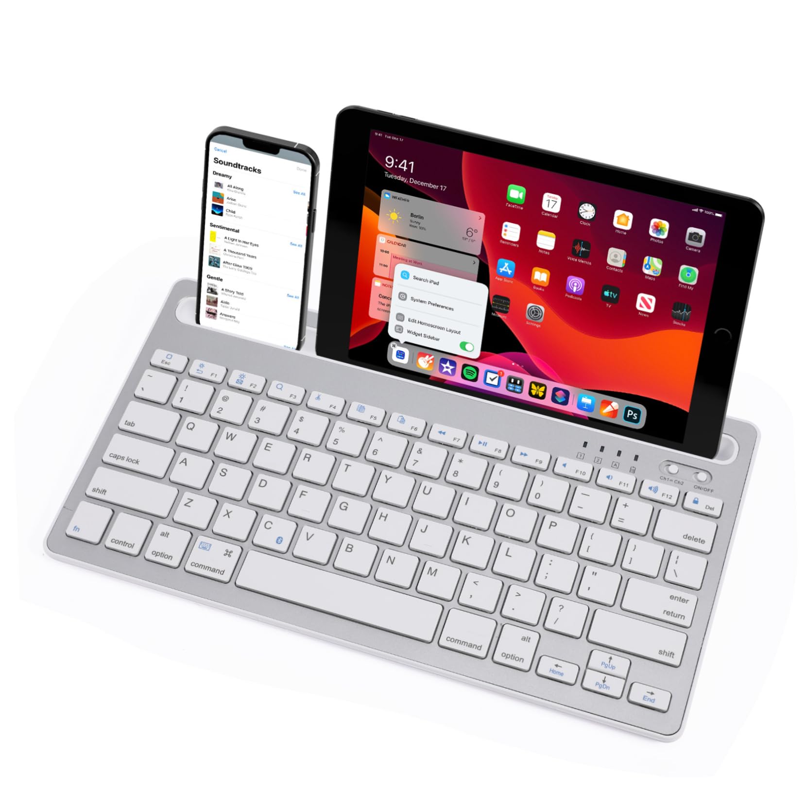 Uonlytech Tastiera Wireless Ricaricabile per Tablet e Smartphone in Abs e Ferro Uso Confortevole