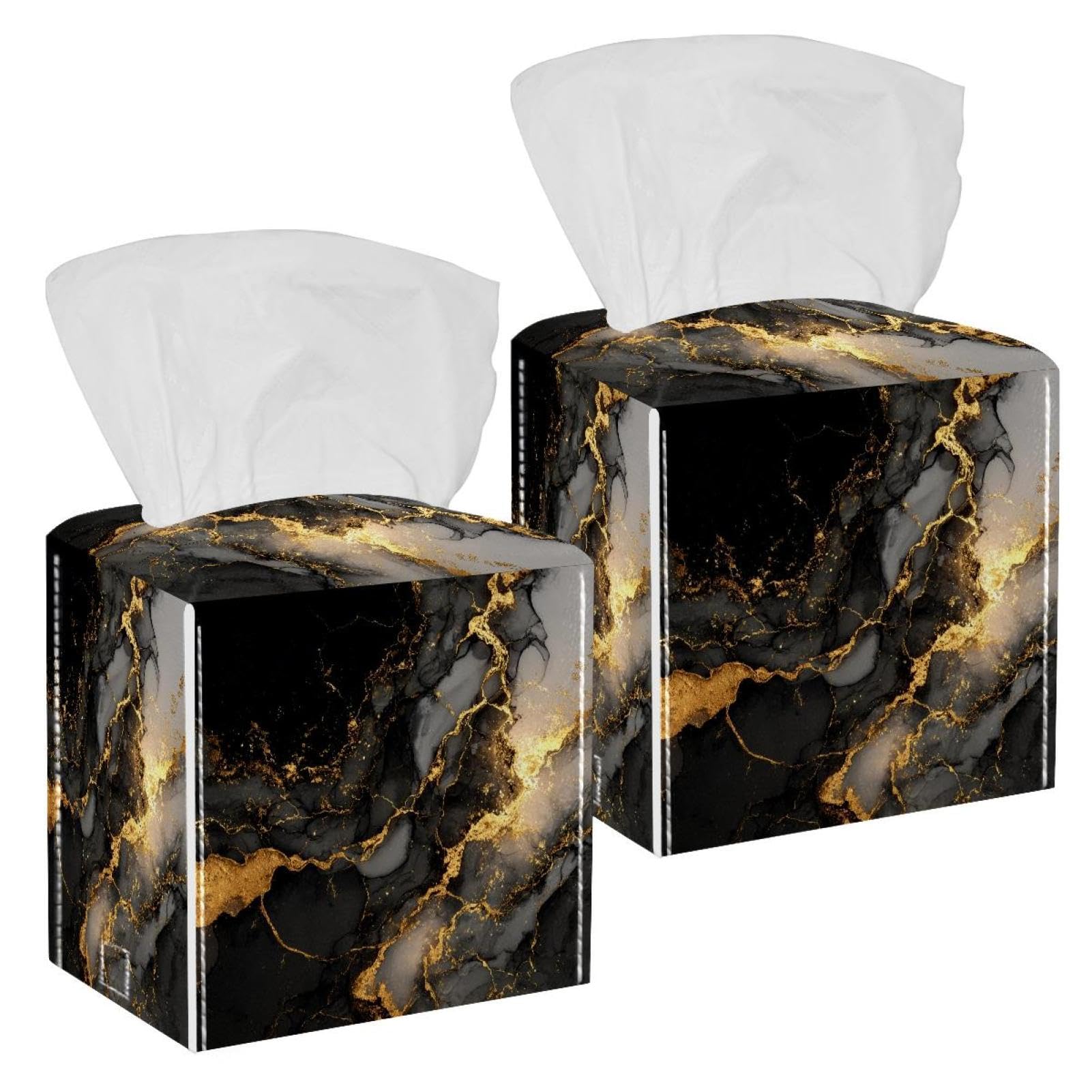 Marble Texture Tissue Box Cover, 2 Pack PU Leather Square Facial Tissue Dispenser Box holder for Home Office Car
