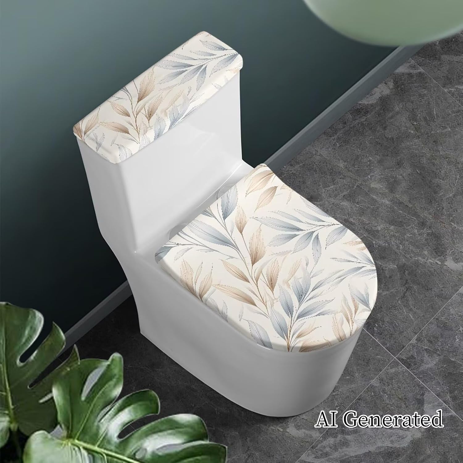 Blue Botanical Toilet Tank Covers Replacement 2 Pieces Watercolor Toilet Protector Cover for Bathroom Decor Universal Fit Seashell Oblong Lids Elasticized Cloth image 2