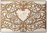 Vista 1 de Wishmade - Juego de 50 invitaciones de boda con corte láser en forma de corazón color dorado y elegante para invitación de papel para matrimonio