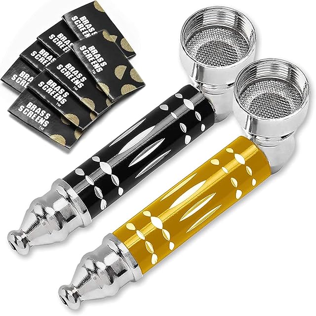 2 Pack Portable Mini Pipes with 40 Stainless Steel Screen Filters, Portable Detachable Small Tools (Black & Yellow)