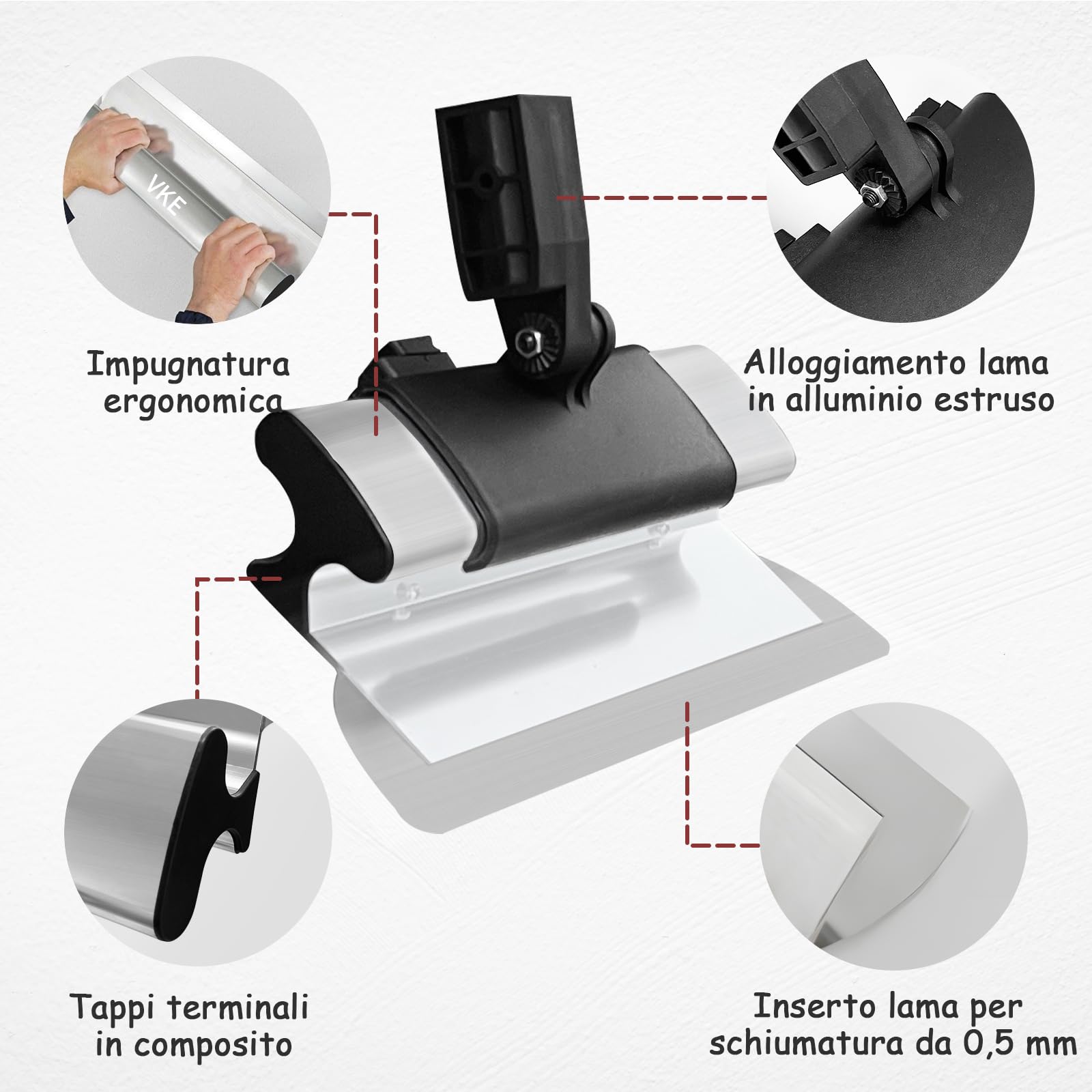 VKE Kit Spatole per Stucco Muro Spatola e Raschietto per Stucco per Spatola Stucco (30+50+80 CM) con impugnatura ergonomica, asta telescopica per intonacare pareti e soffitti (1-2.1m)