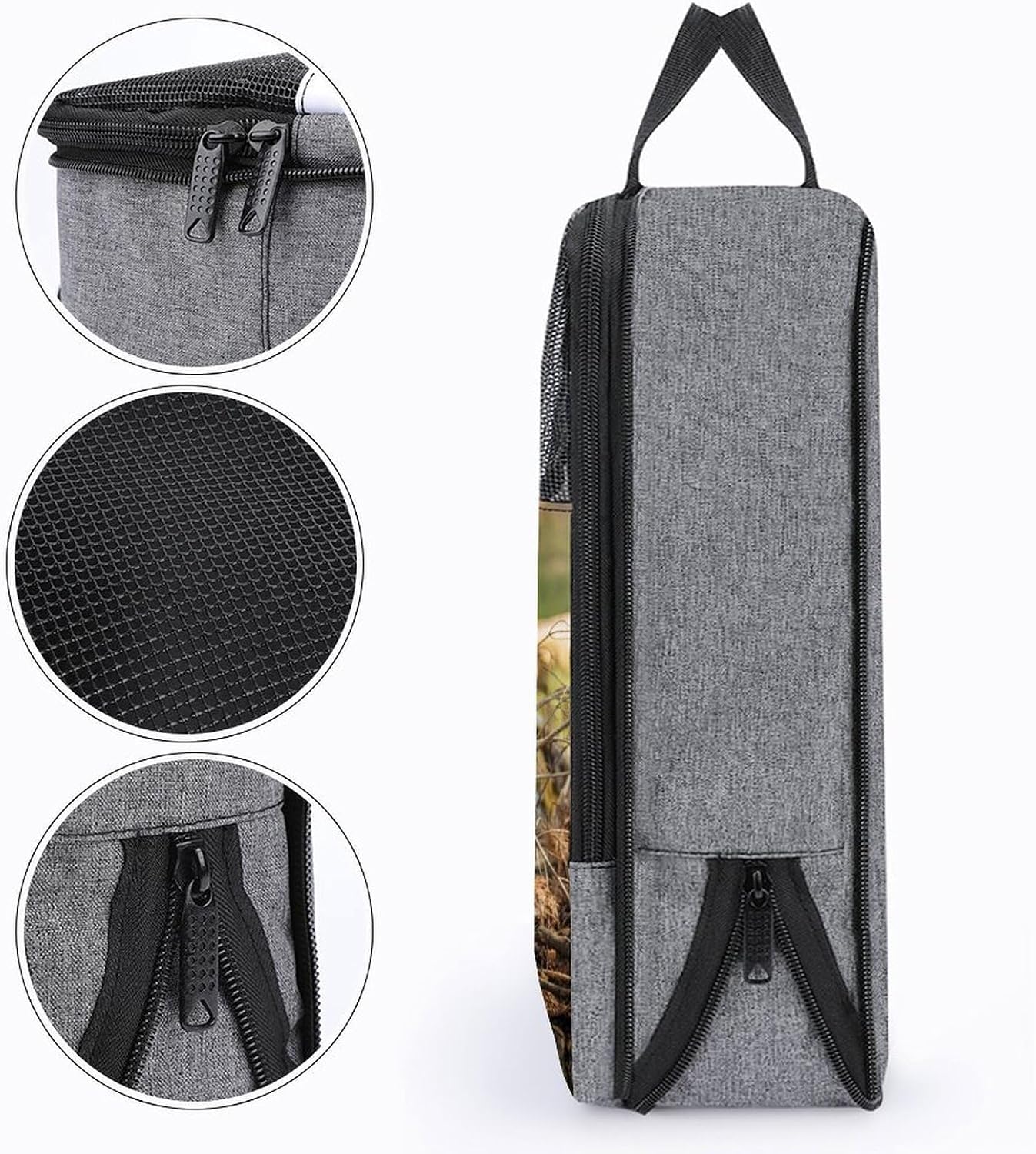 Bear with Brown Wood Shoe Bag Organizer for Travel with Handle | printed,double zippered closure,for sneaker soccer cleats dance essentials