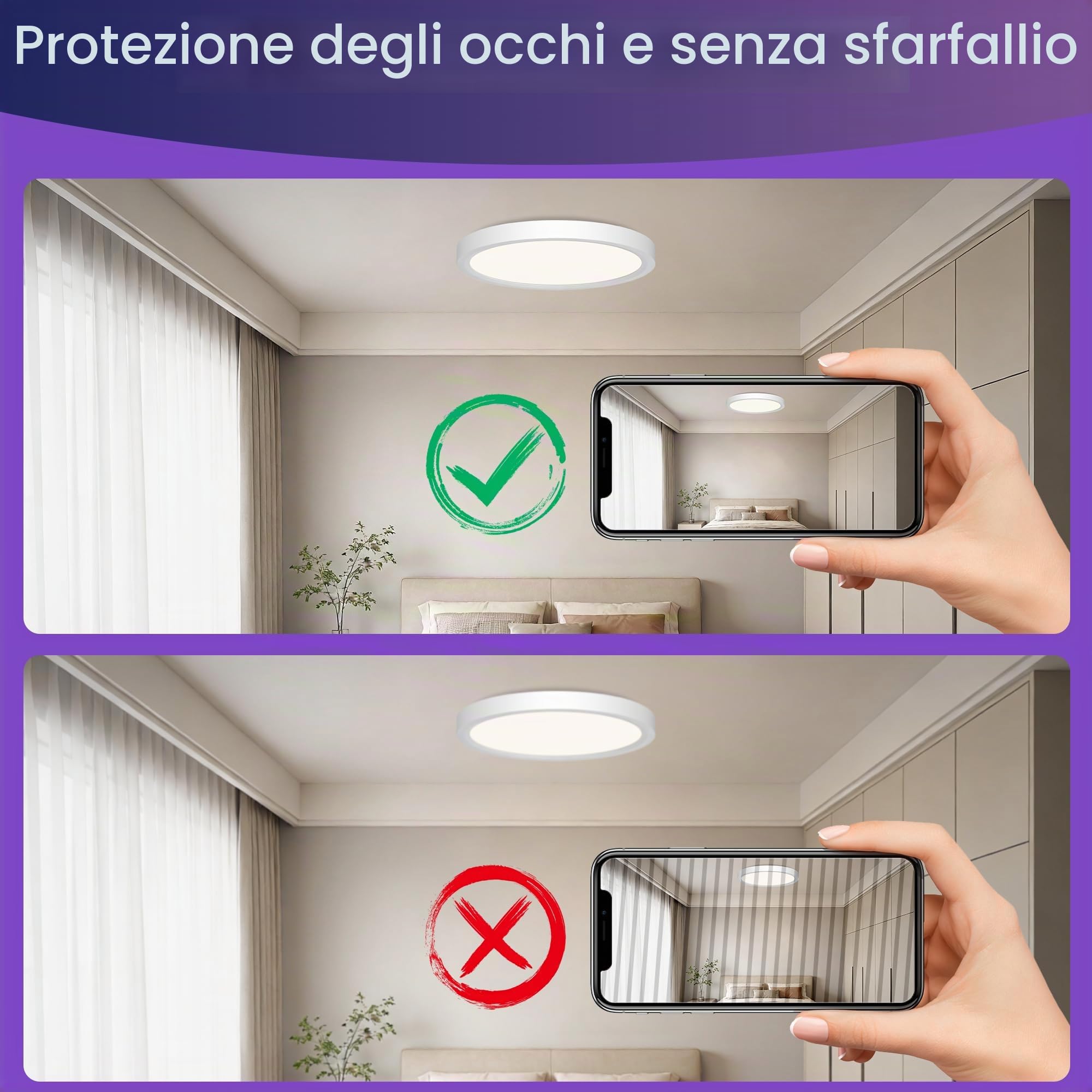 Plafoniera LED dimmerabile, 50 cm, 36 W 3600 lm, cambio colore RGB con telecomando, 2700 K-6500 K. Questa plafoniera piatta è adatta per bagni, camere da letto e soggiorni (Rotonda)