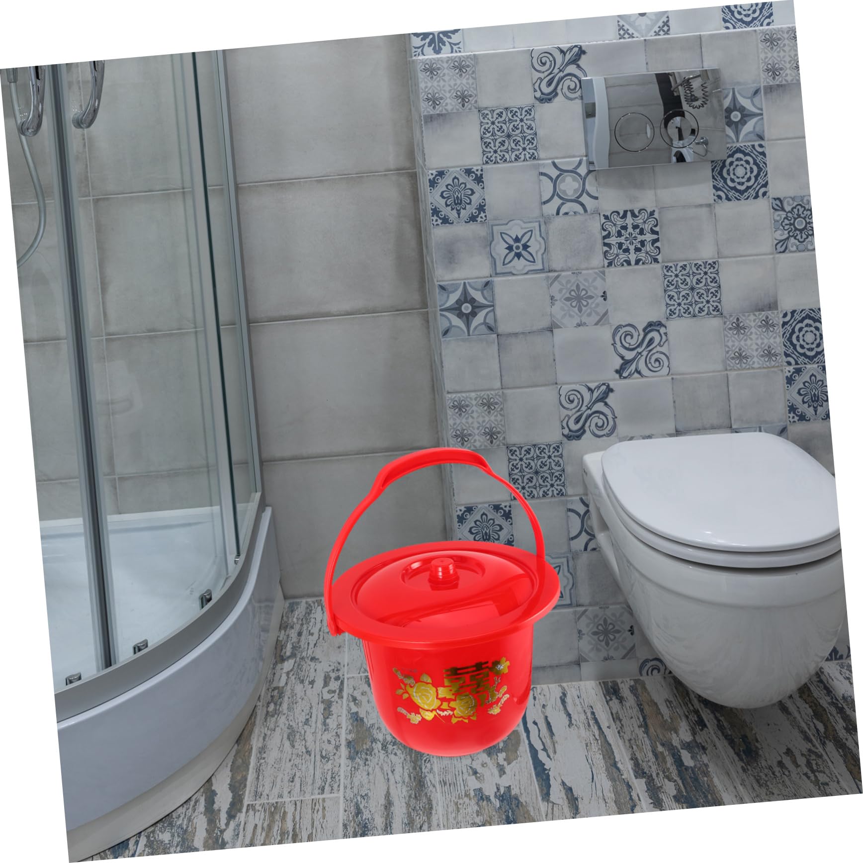 Orinal Portátil de Plástico con Tapa y Asa, Rojo, Adulto