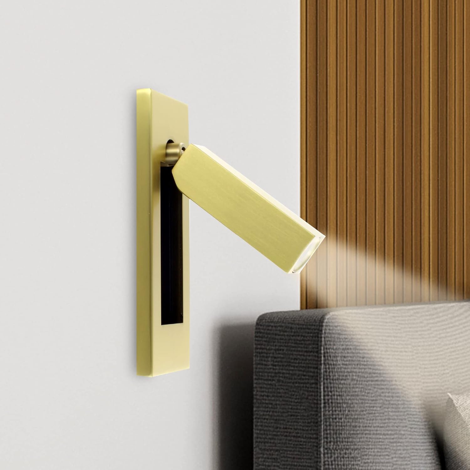 Modern Wall Mounted Bedside Adjustable Reading LED Light Sconce - Just Lift to Turn On or Hide to Turn Off - Brushed Gold