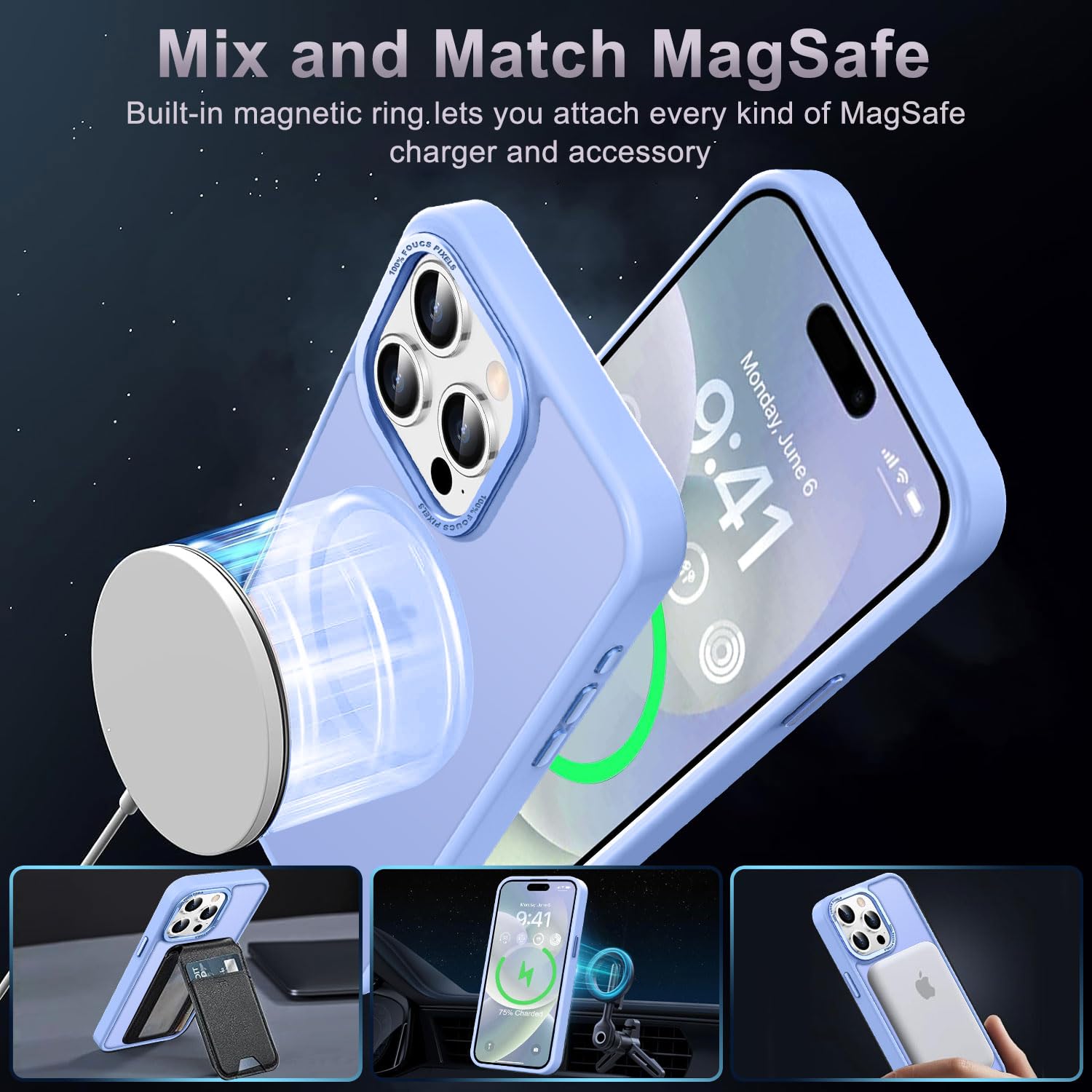 Newfuture Custodia magnetica aggiornata per iPhone 15 Pro Max [compatibile con Magsafe] [protezione di grado mil], custodia sottile traslucida per iPhone 15 Pro Max 6,7 pollici, blu