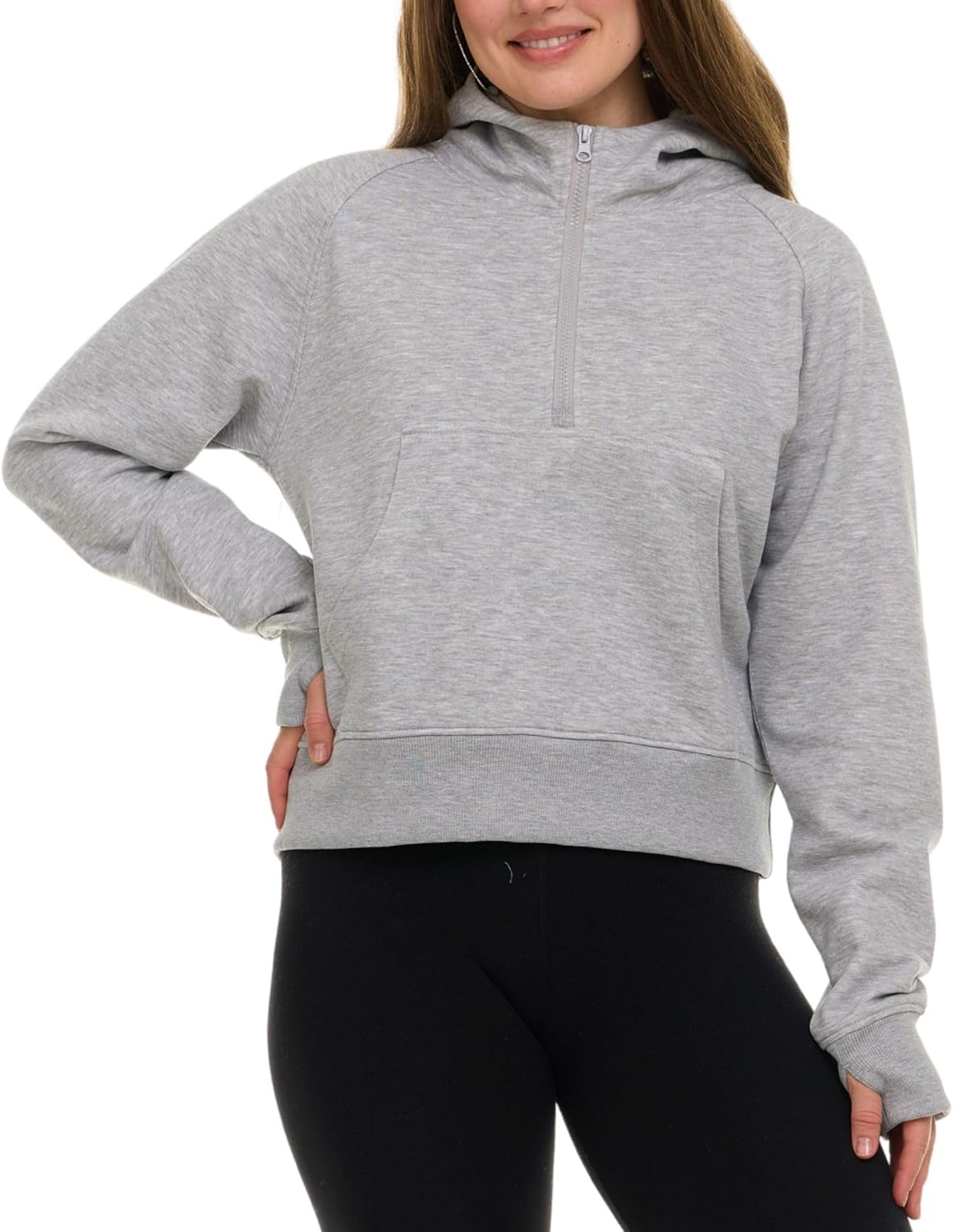 Womens Half Zip Hoodie - Fleece Cropped Sweatshirt for Women, Quarter Zip Up Pullover - Image 6