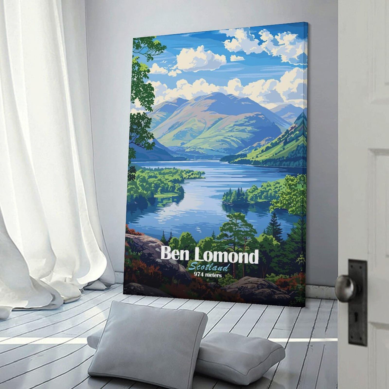 Junmoney Ben Lomond Scotland Wall Art Print, 24x36inch(60x90cm), for Entryway, Lounge Links Or Small Walls, Decorative Canvas Styling for Entry Areas